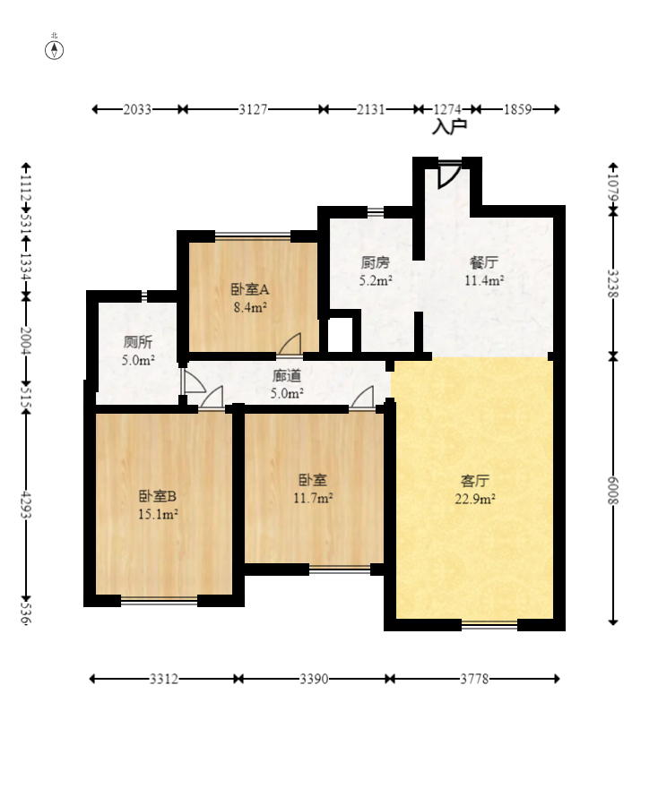 奥克斯滨仕花园（奥克斯洋湖广场/奥克斯中心）  3室1厅1卫   118.00万室内图1