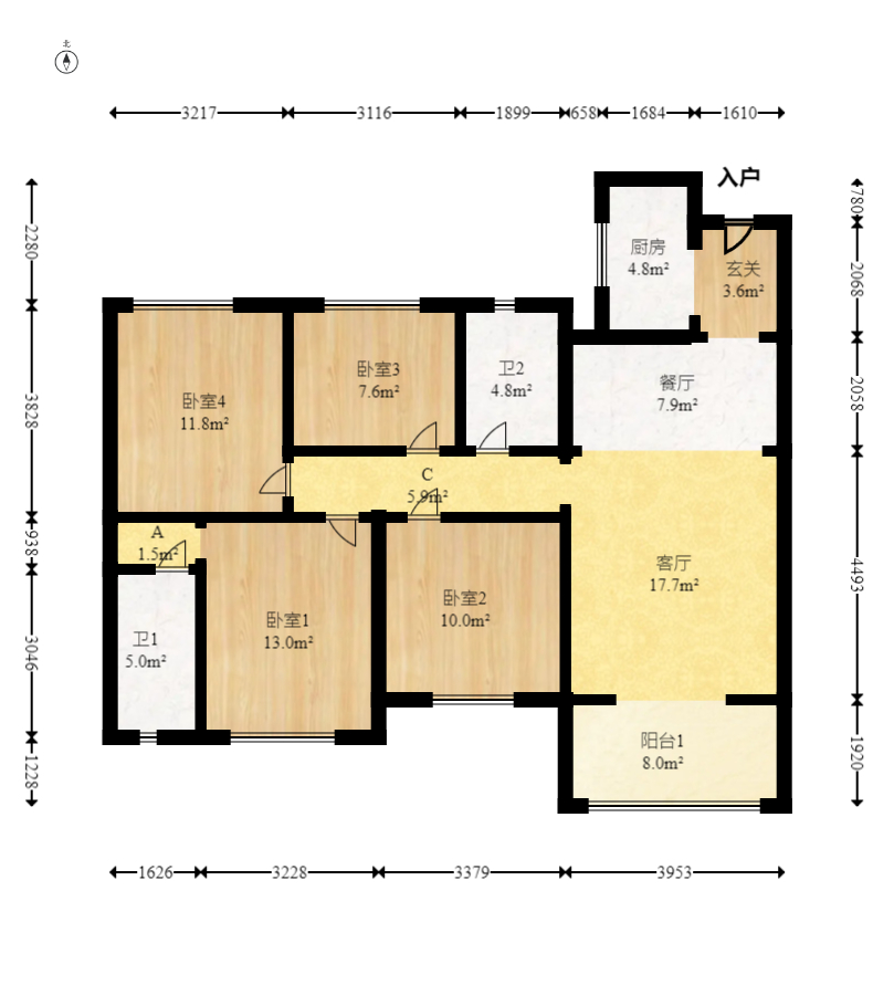 保利中環(huán)廣場（保利中悅苑）  4室2廳2衛(wèi)    175.0萬室內圖1