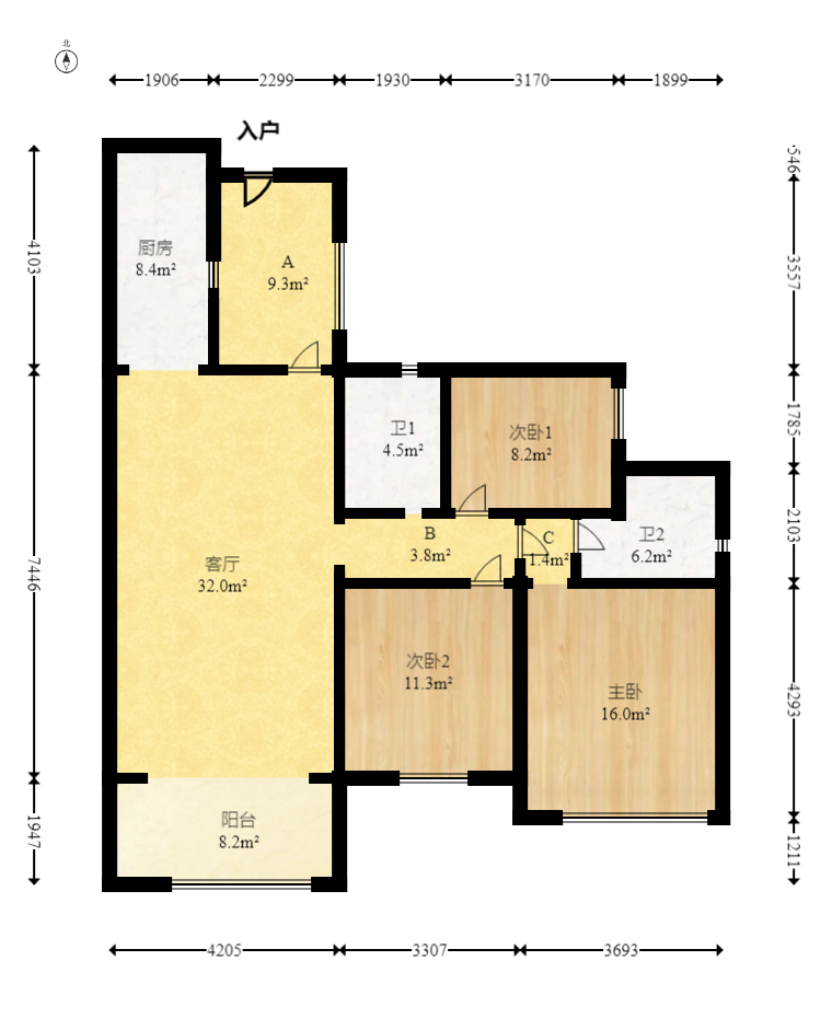 恒大翡翠华庭 3室2厅1卫 89.0万 恒大翡翠华庭 3室2厅1卫 89.0万户型图
