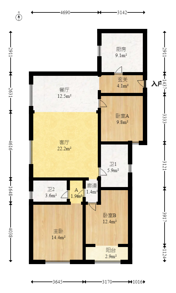 邦盛水岸御园  3室2厅2卫   85.00万室内图1
