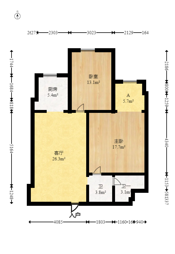楚天家园  1室2厅1卫   62.80万室内图1