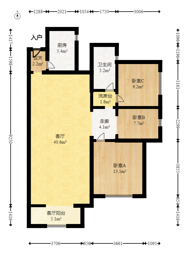 鑫远悦城（鑫远悦时代）  3室2厅1卫   102.00万室内图1