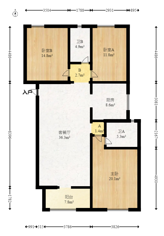 兰亭都荟（璟峰苑）  3室2厅2卫   167.00万室内图1