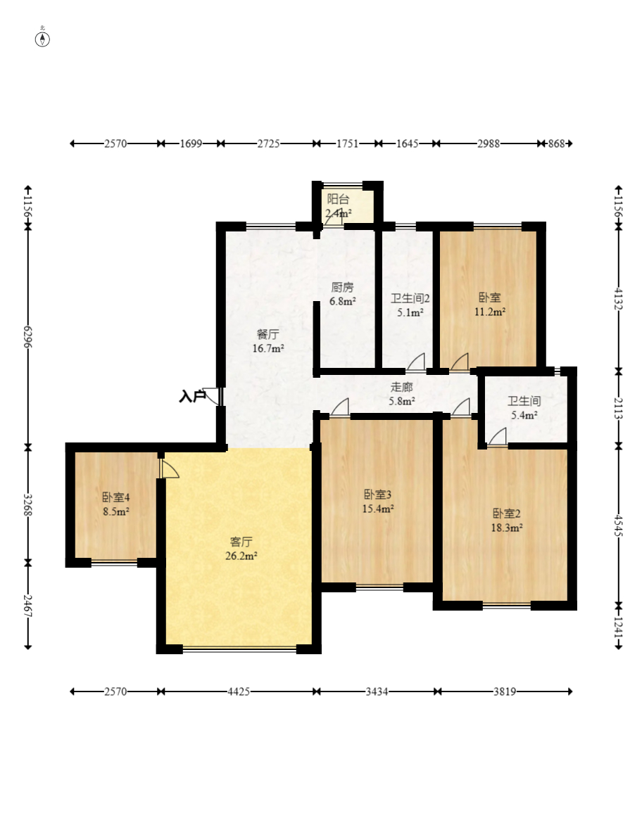 中国铁建国际城二期  4室2厅2卫    105.8万 中国铁建国际城二期  4室2厅2卫    105.8万户型图
