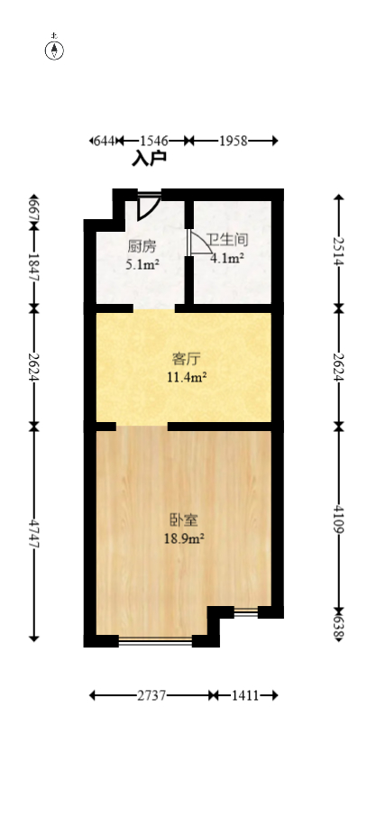 北辰三角洲E4区  1室1厅1卫   56.00万室内图1