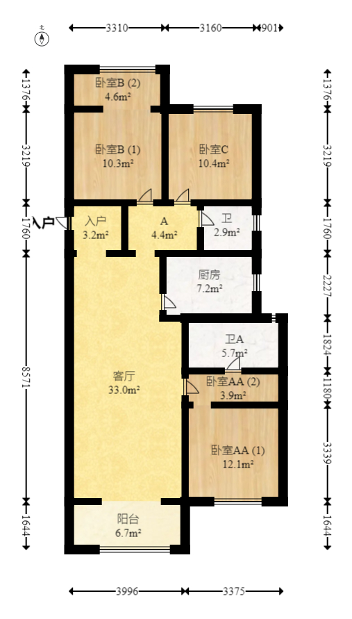 旭辉都会山  3室2厅2卫   200.00万室内图1