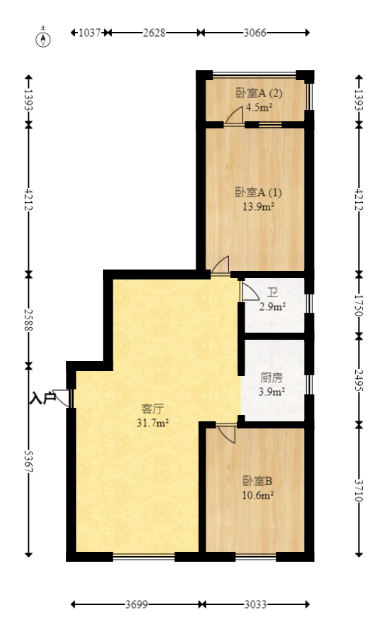恩瑞麓山名园（龙王港小区）  2室2厅1卫   63.60万室内图1