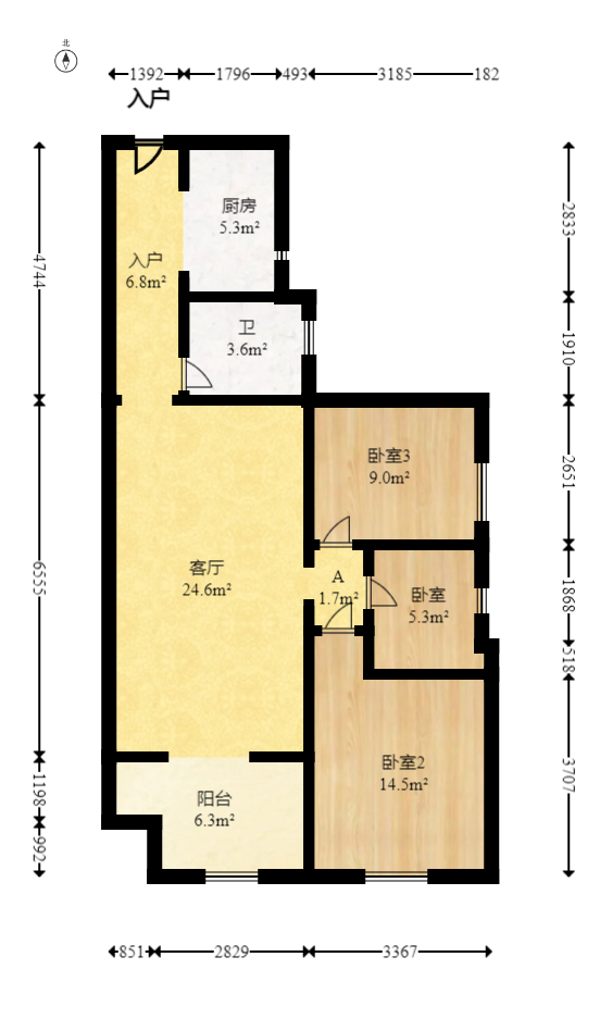 麓谷小镇  3室2厅1卫   69.50万室内图1