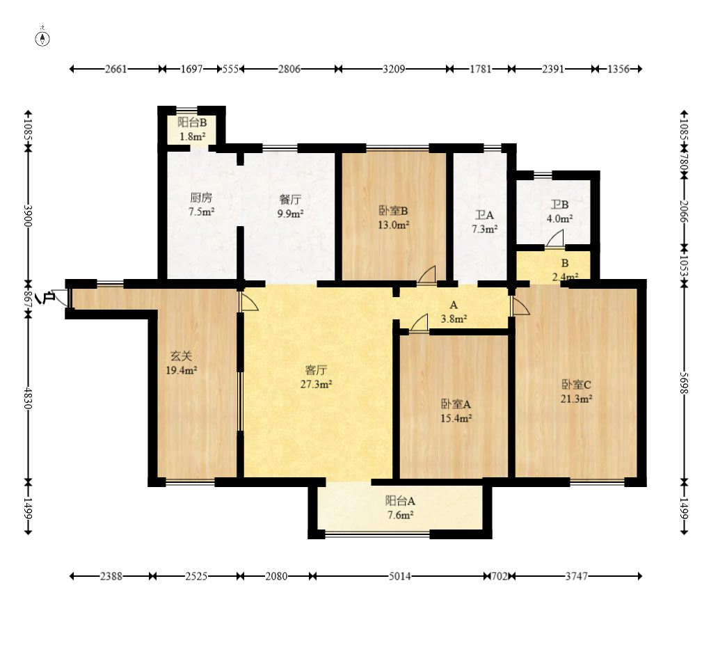 藏珑湖上国际花园  4室2厅1卫    128.0万室内图1