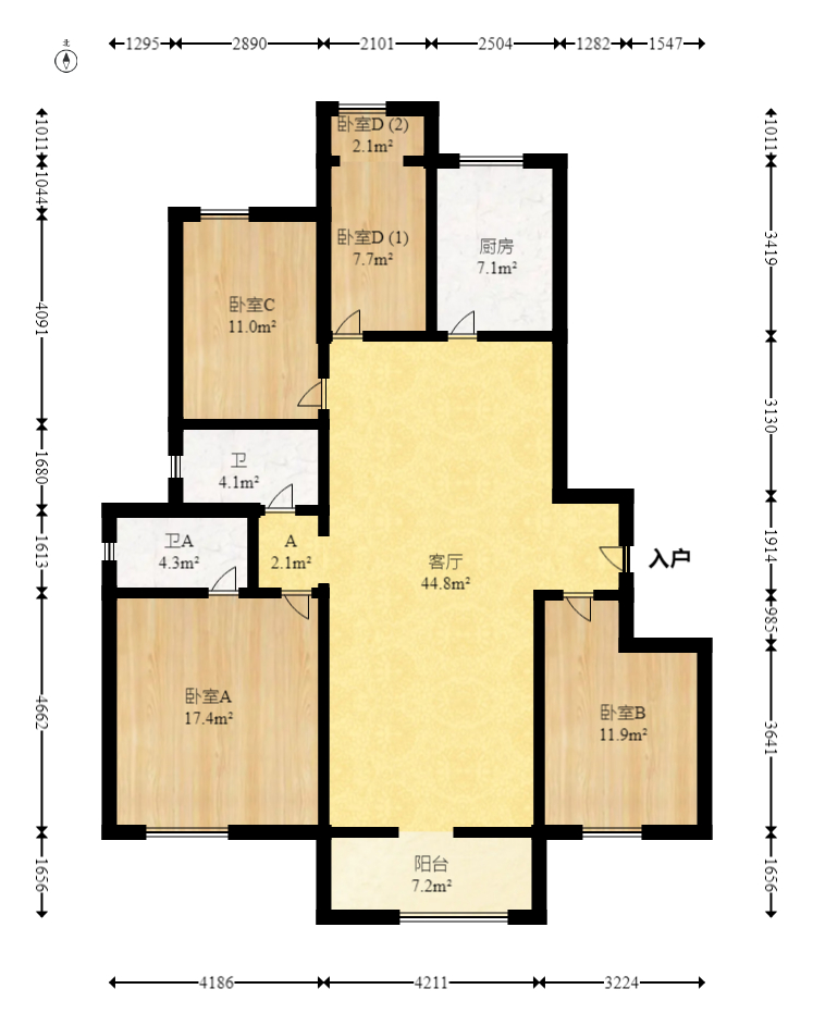 万科里梅溪郡  4室2厅2卫   260.00万室内图1