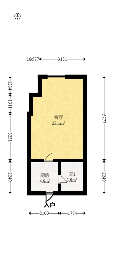五江天街北区  1室1厅1卫   36.80万室内图1