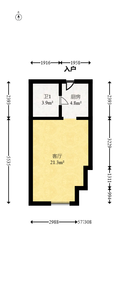 万坤图财富广场  2室1厅1卫   48.80万室内图1