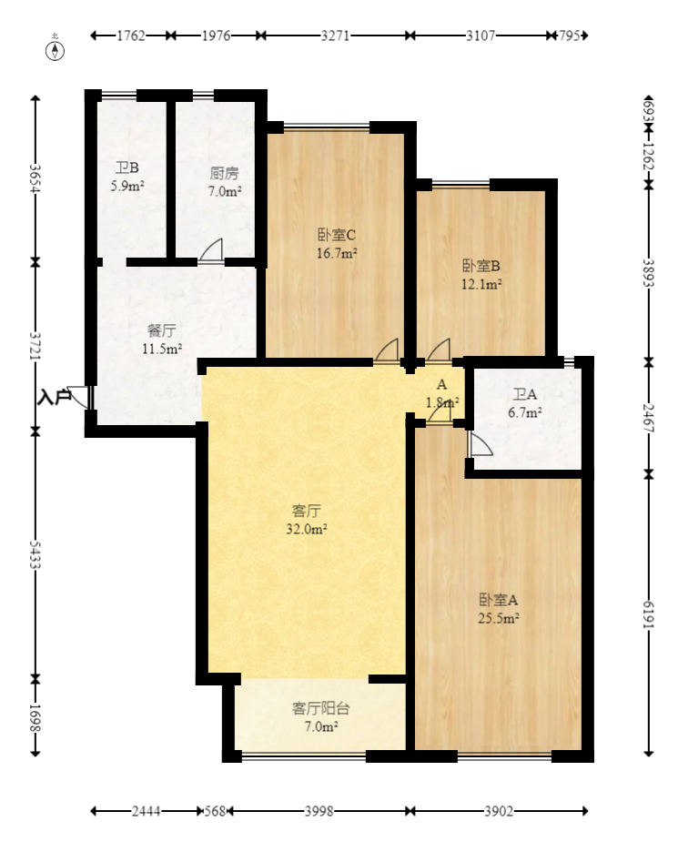 八方小区C区  3室2厅2卫    390.0万 八方小区C区  3室2厅2卫    390.0万户型图