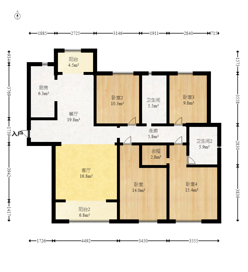 金茂建发观悦  4室2厅2卫    193.0万室内图1