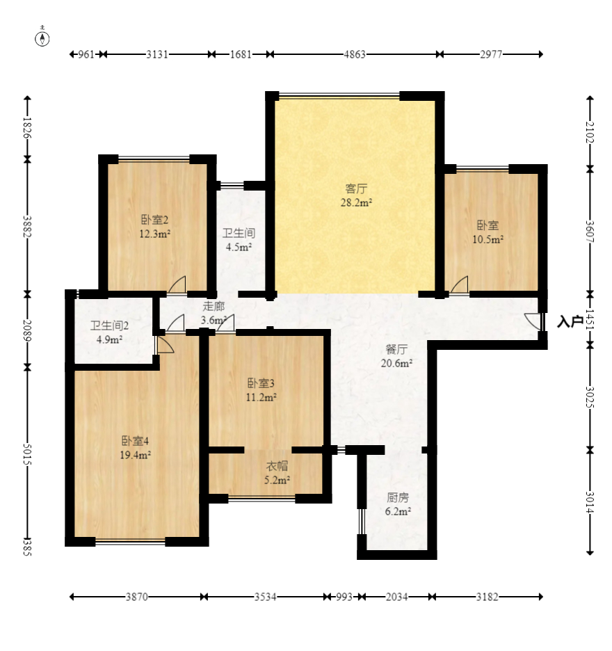 长房东云台  4室2厅2卫   165.00万室内图1