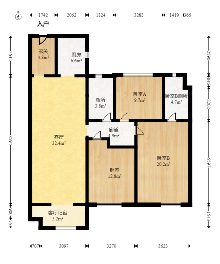 中海阅麓山一期  3室2厅2卫   175.00万室内图1