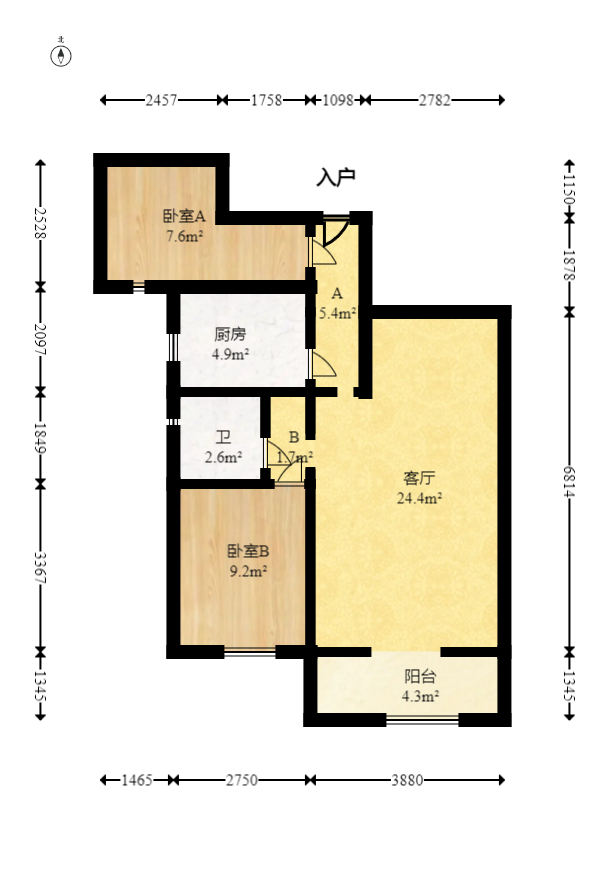 福天藏郡院子  2室2厅1卫   74.00万室内图1