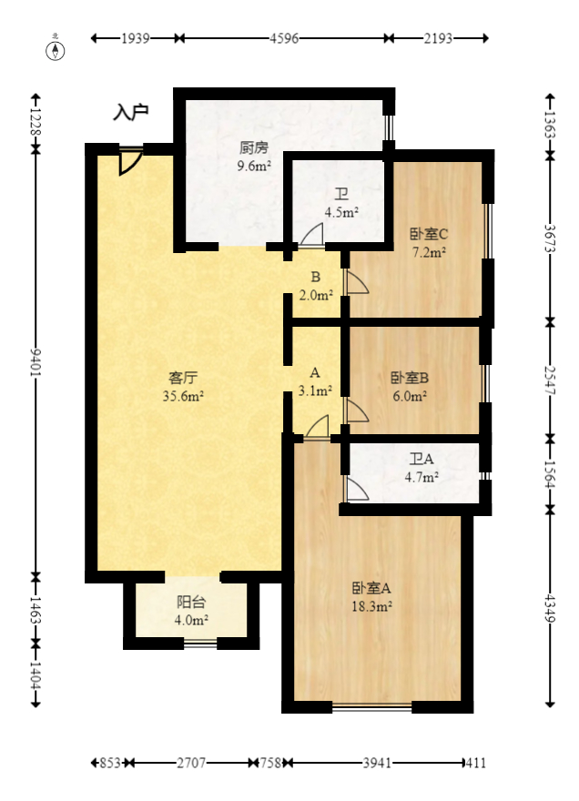 凯特梅溪紫郡  3室2厅2卫   105.00万室内图1