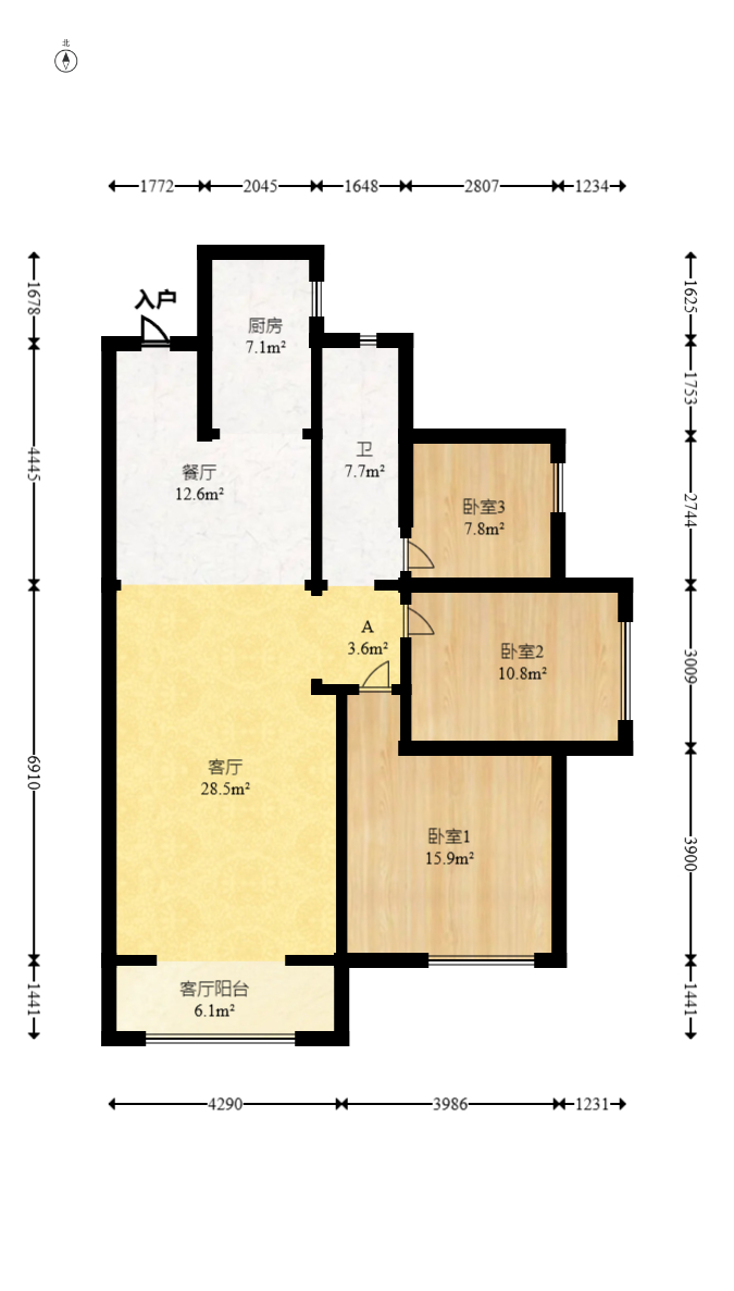 香缇雅苑（鑫远翡丽郡二期）  3室2厅1卫    119.88万室内图1