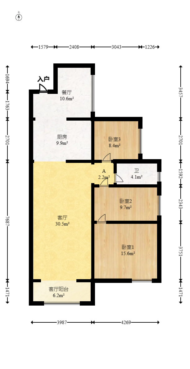 升远君尚嘉筑  3室2厅1卫   89.00万室内图1