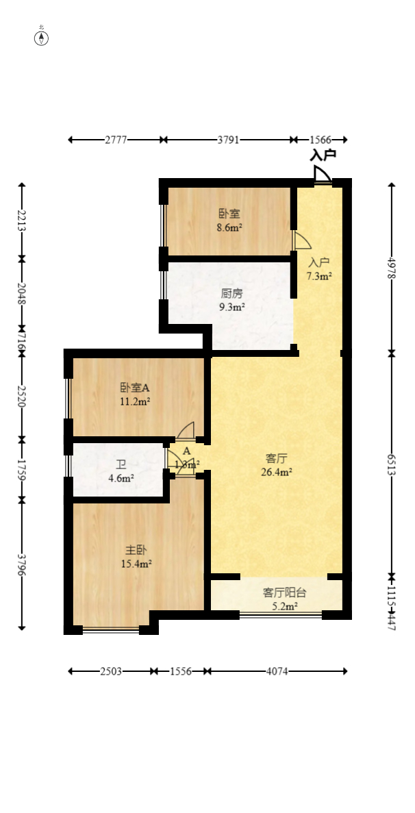 恒基凯旋门一二期 3室2厅1卫 65.00万 恒基凯旋门一二期 3室2厅1卫 65.00万户型图