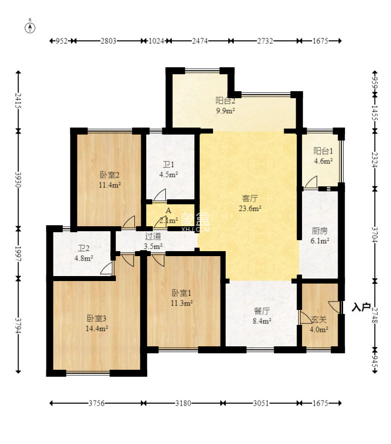 时代倾城一期  3室2厅2卫    105.0万