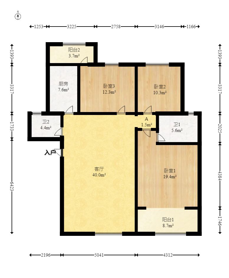 欧园  3室1厅2卫   106.70万室内图1