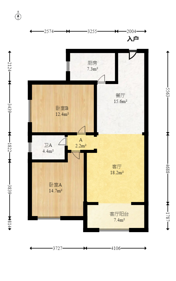 滨江一号（丰泰花园）  2室2厅1卫    92.88万室内图1