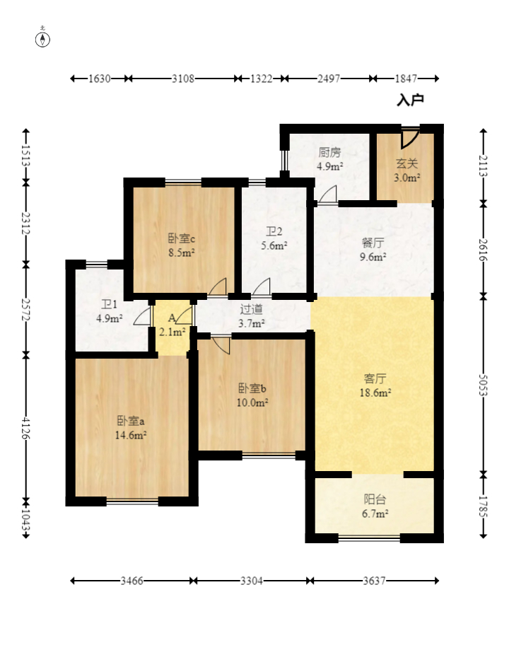 新城国际花都 3室2厅2卫 53.8万 新城国际花都 3室2厅2卫 53.8万户型图
