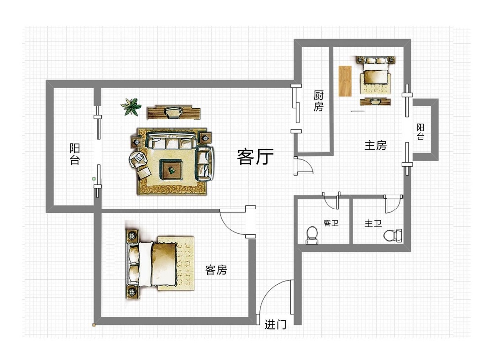 外滩中心  2室2厅1卫   175.00万室内图1