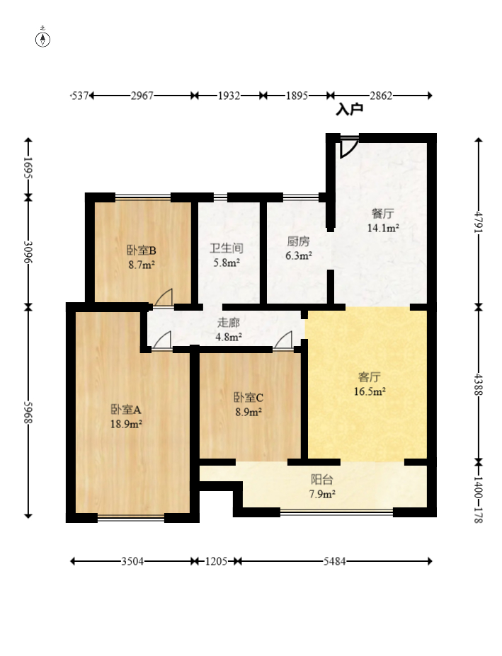 北辰中央公园DF区  3室2厅1卫    130.0万室内图1
