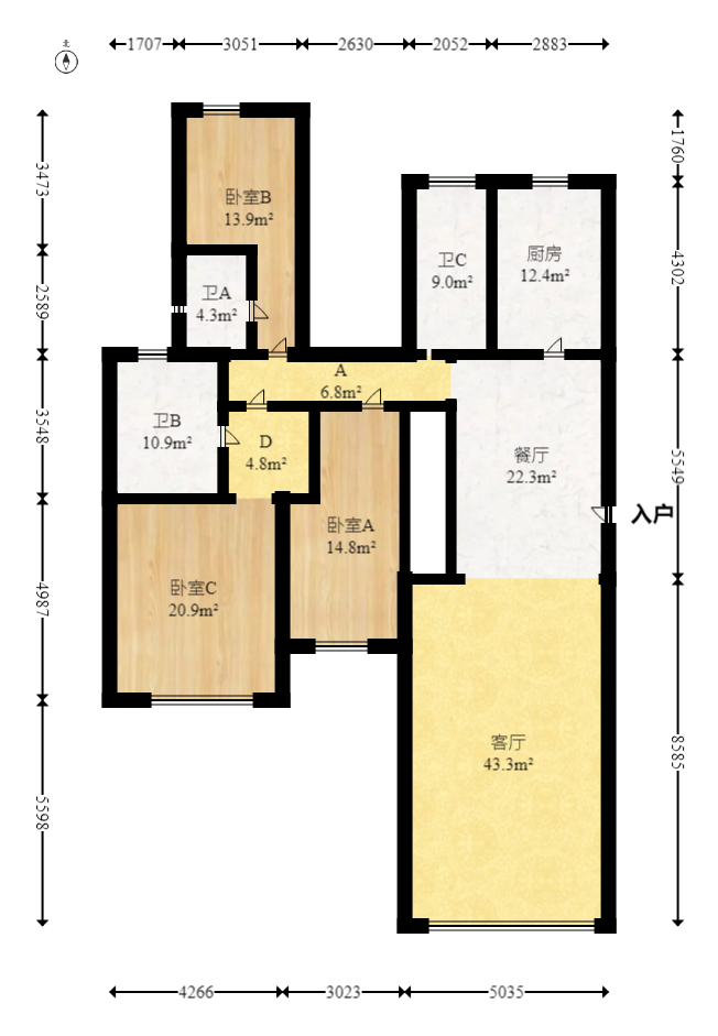 海伦堡爱ME城市  6室3厅4卫   220.00万室内图1