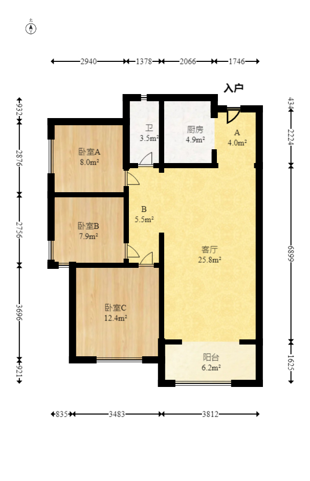 中建璟和城  3室2厅1卫   101.00万室内图1