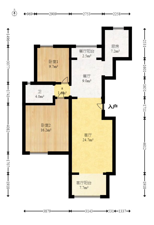 奥林匹克花园  2室2厅1卫   92.50万室内图1
