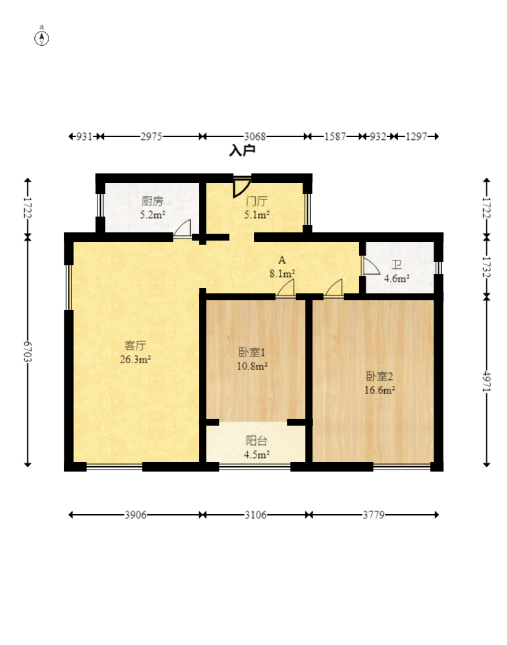 天和家园  2室1厅1卫   65.50万室内图1