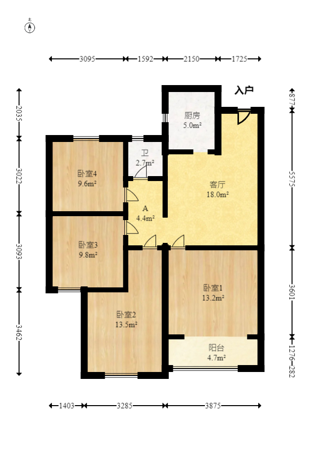 润屋美院  3室2厅1卫   105.00万室内图1