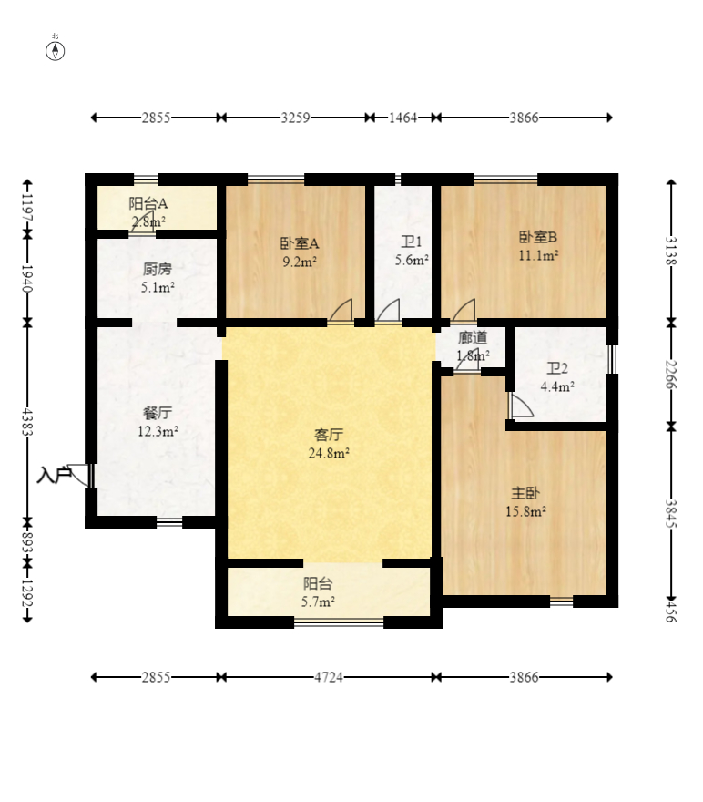江山帝景哈佛  3室2厅1卫   80.00万室内图1