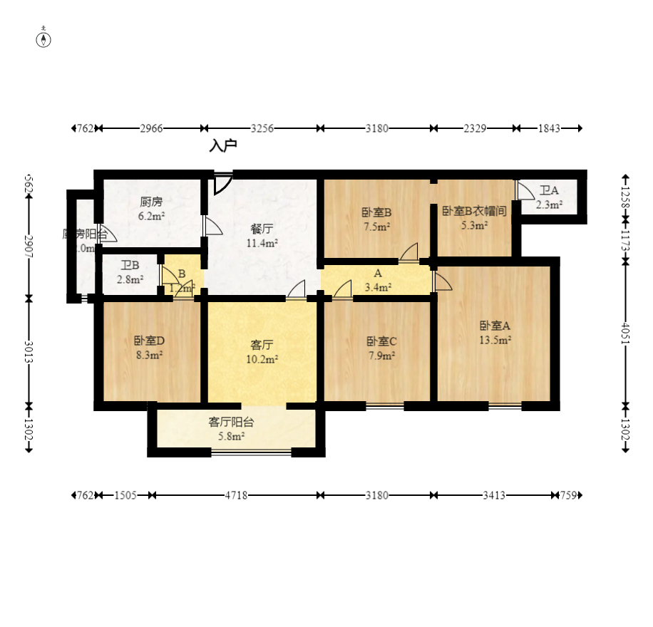 协信星澜汇  4室2厅1卫   120.00万室内图1