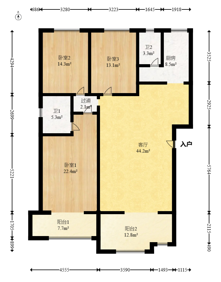 华银南苑  3室2厅2卫   110.00万室内图1