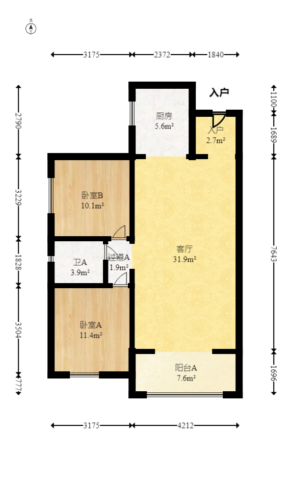 长房半岛蓝湾（观山月）  3室2厅1卫   73.00万室内图1