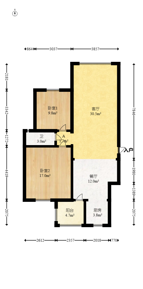 鑫天山水洲城  2室1厅1卫   84.00万室内图1