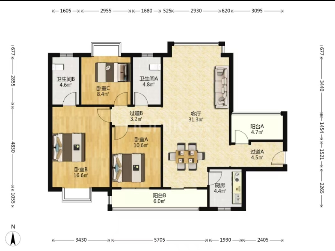 武广国际学苑 3室2厅2卫 67.0万 武广国际学苑 3室2厅2卫 67.0万室内图
