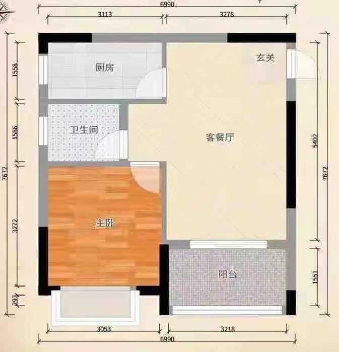 佳源罗马都市  1室1厅1卫   1200.00元/月户型图