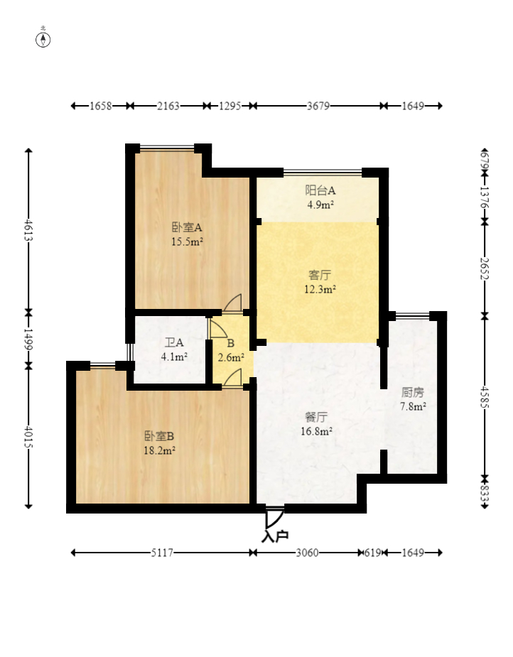五矿万境水岸二期（五矿万境水岸和苑）  2室2厅1卫   121.90万室内图1