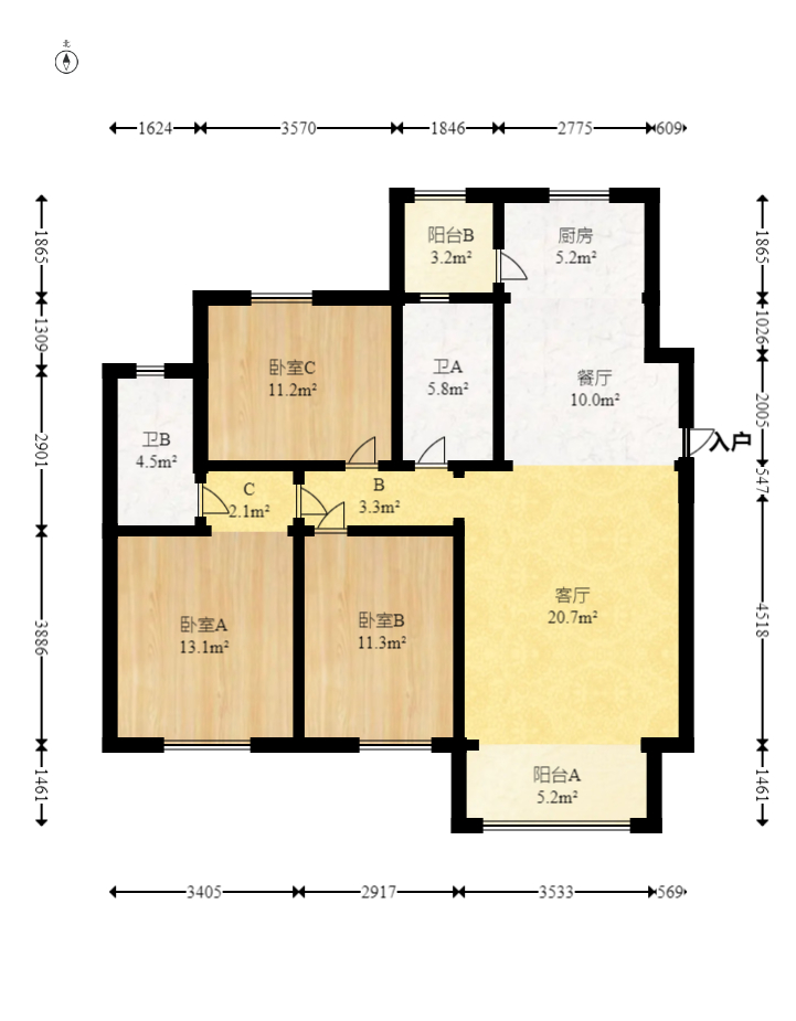 伊景园滨河苑  3室2厅2卫   89.00万室内图1