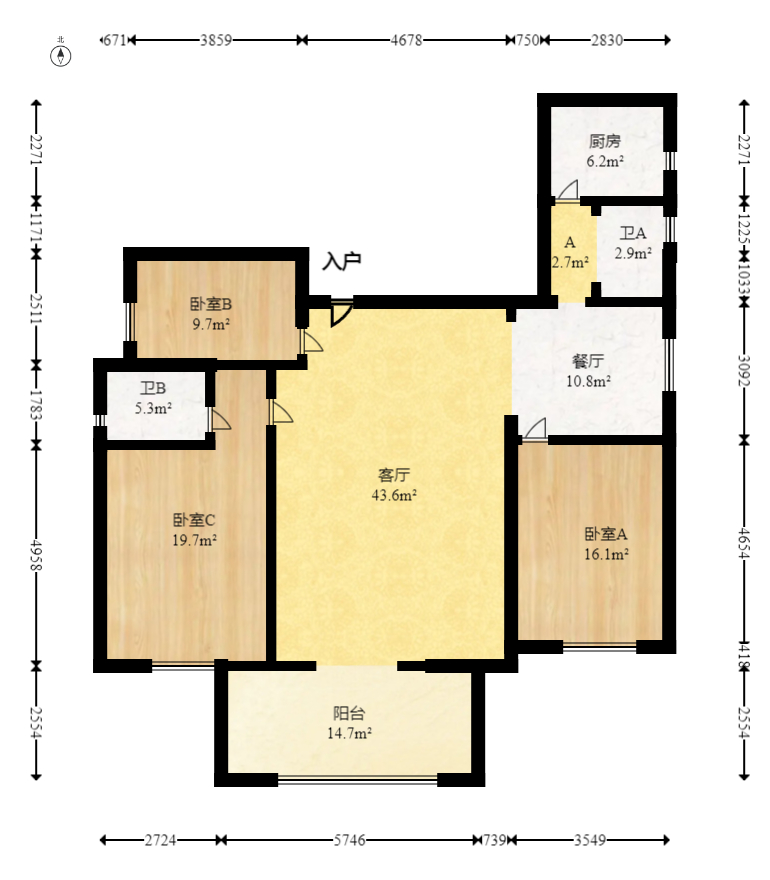 金色比华利  3室2厅2卫   95.00万室内图1