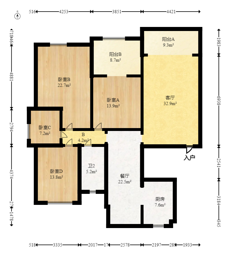 中城丽景香山园  4室2厅1卫   162.00万室内图1