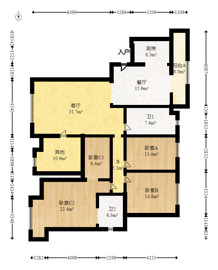 融科东南海  4室2厅2卫   165.00万室内图1