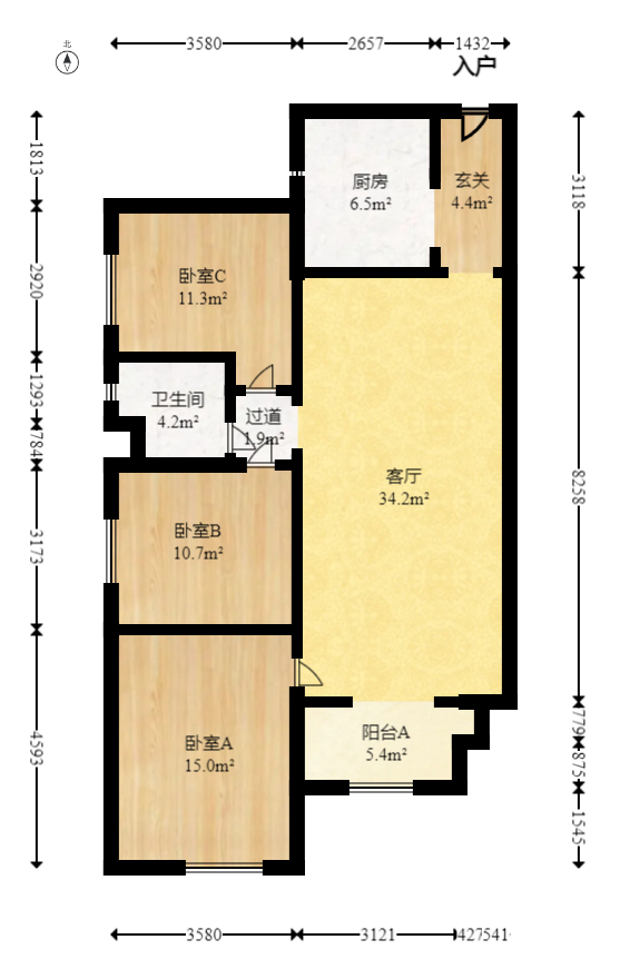 万科金域华府一期  3室2厅1卫   108.00万室内图1