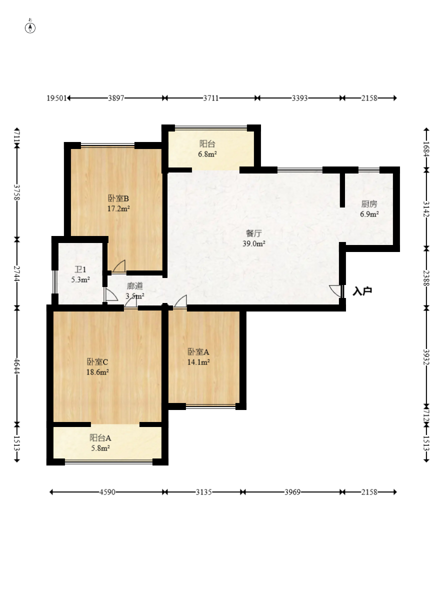 中建麓山和苑  1室2厅1卫   75.00万室内图1